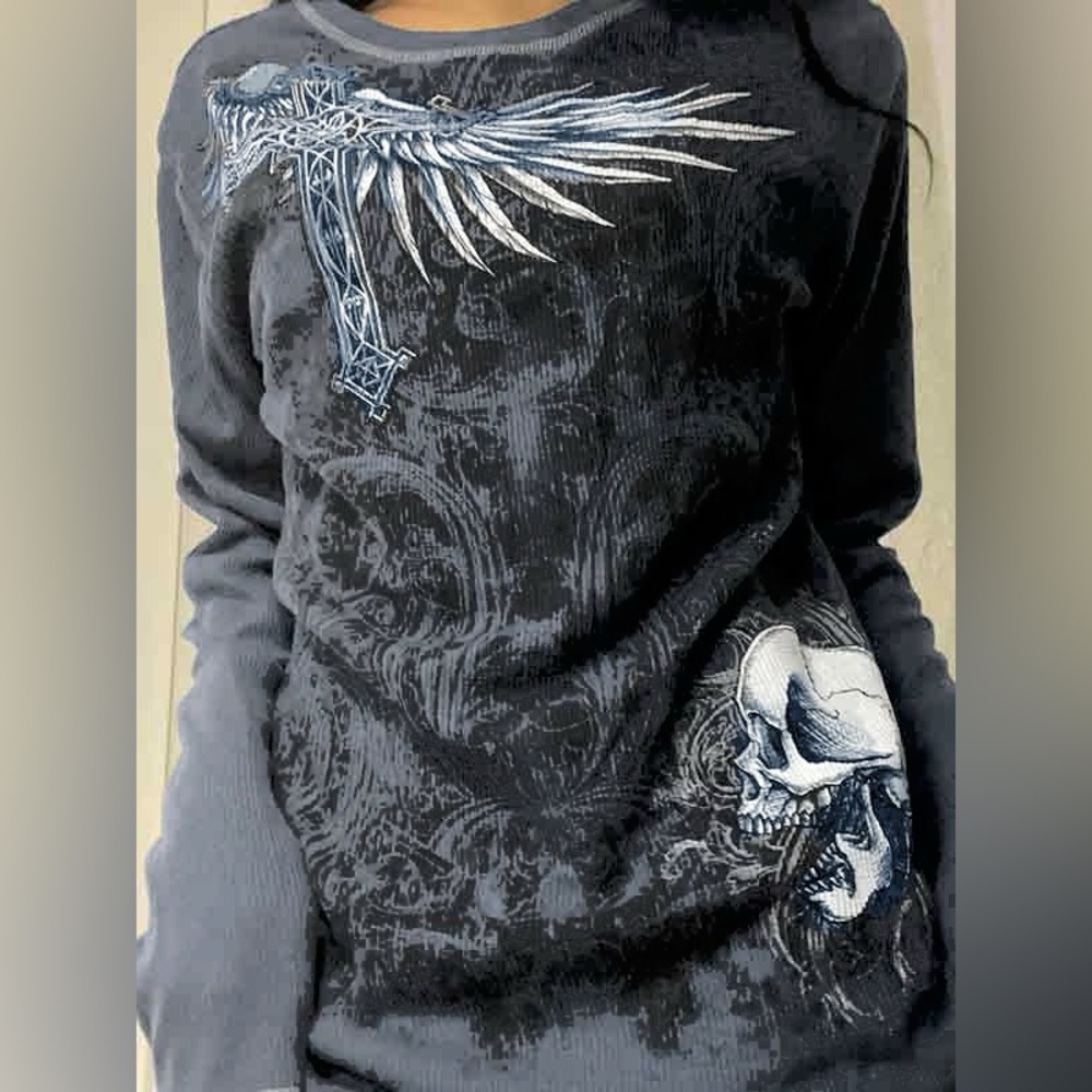 Vintage Skull Print Long Sleeve Knit